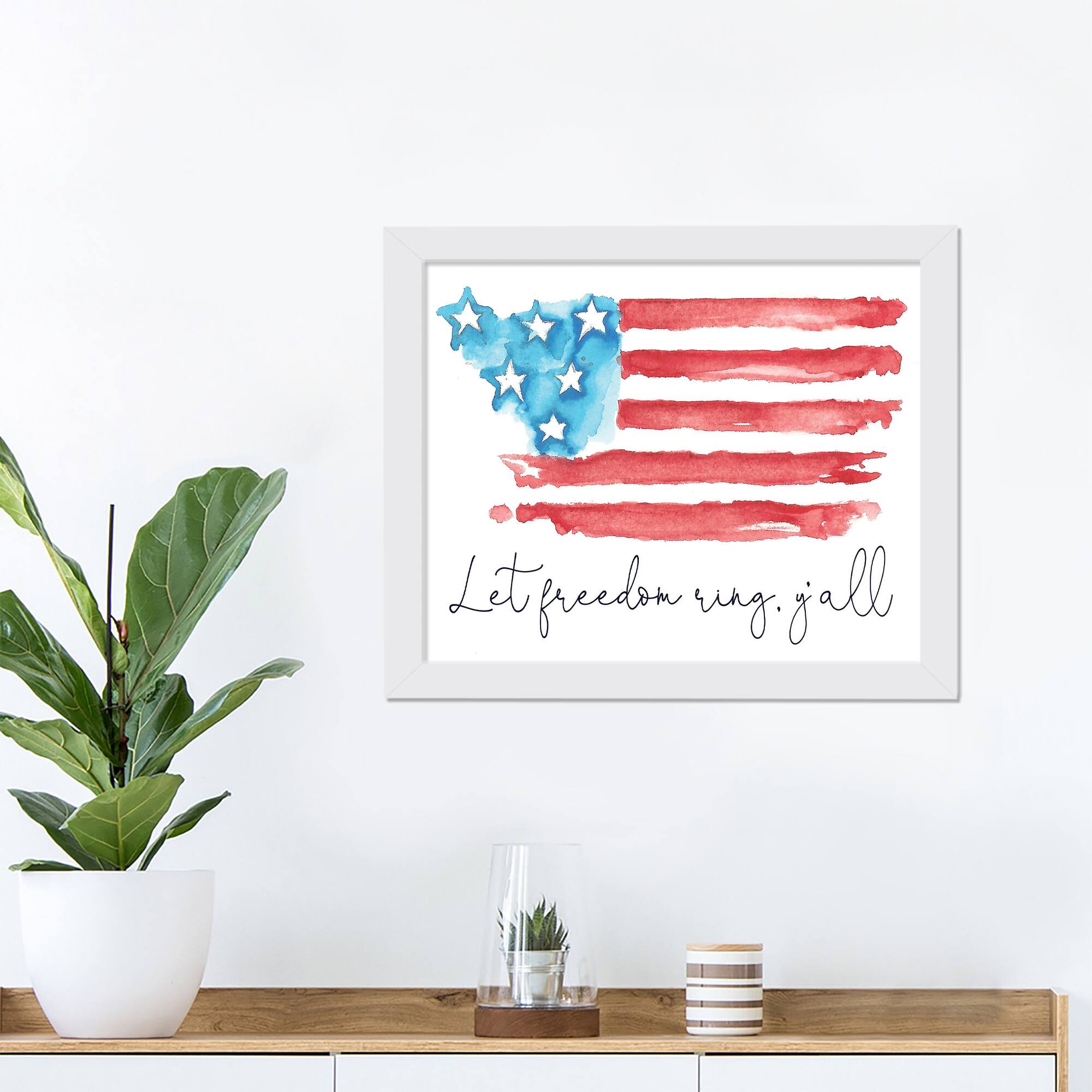 Let Freedom Ring Y'all White Framed Print Under Plexiglass